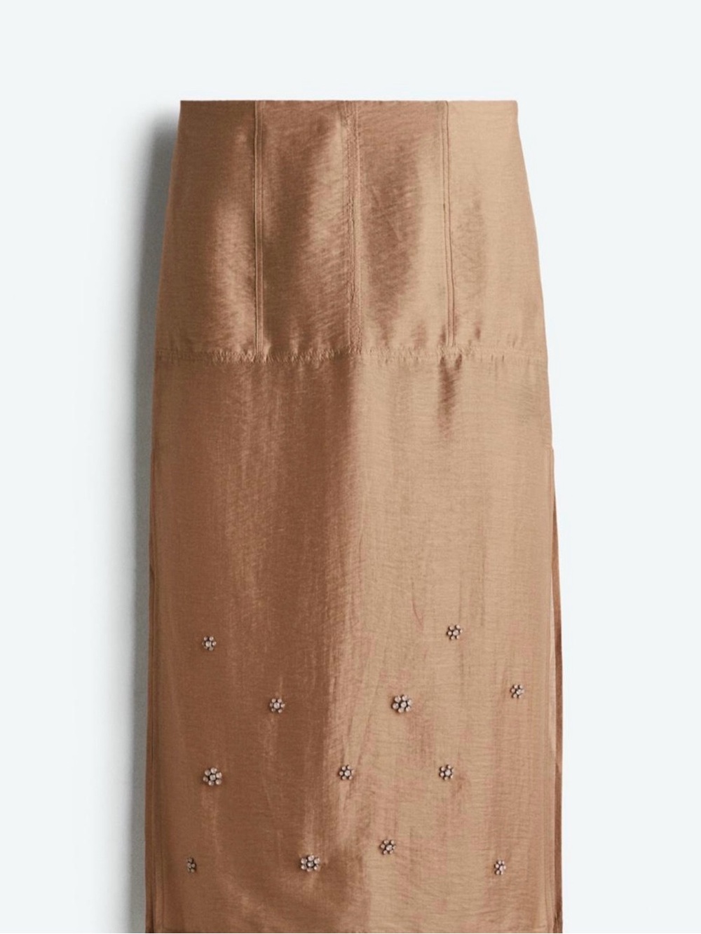 H&M Brown Satin Midi Skirt with Bead Embellishments